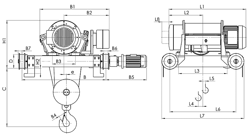 Канатный электротельфер Т82 Передвигаемый двухрельсовой тележкой